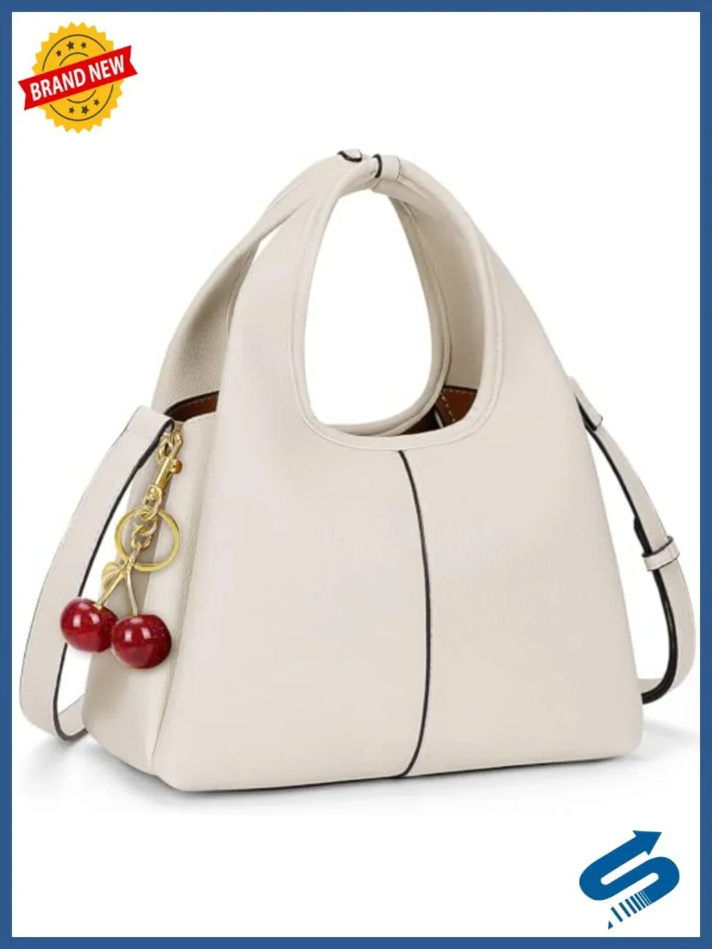 Faux Leather Top Handle Satchel Hobo Crossbody Bag with Cherry Pendant